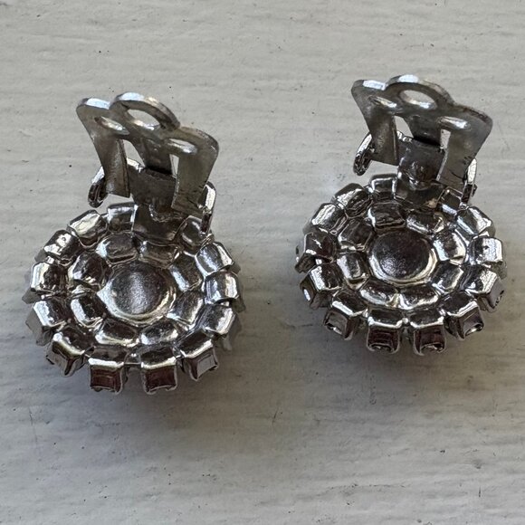 Round Clip-On Earrings with Clear Rhinestones - Picture 5 of 6
